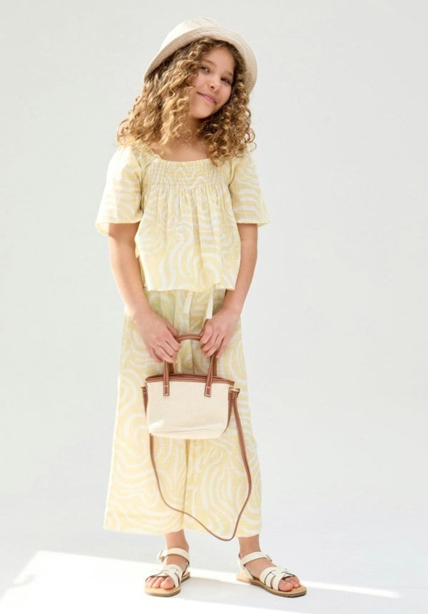 Kids Nia Shirred Neck Zebra Swirl Print Co-Ords Set In Yellow - image 3