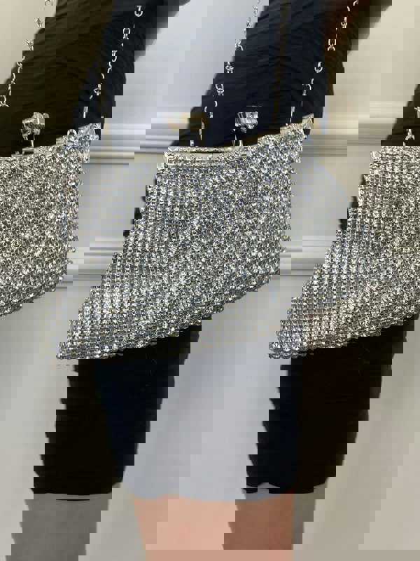 SVNX Silver Crystal Clutch Bag