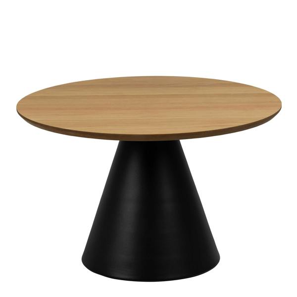 Wyld Haus Hamburg Round Oak Veneer Coffee Table Black Steel Pillar Base