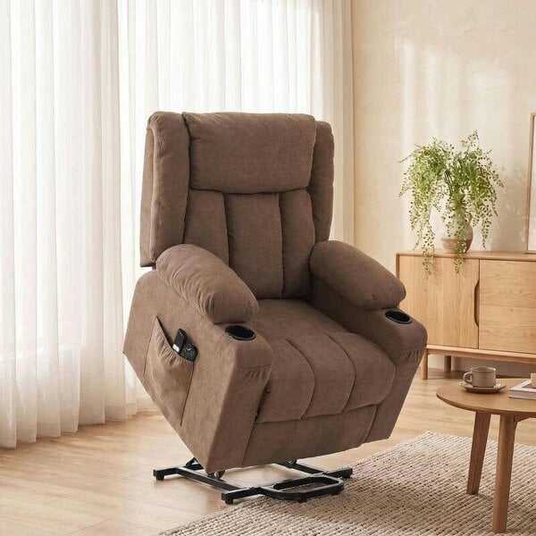 Dual Motor Recliner Chair, 55° Electric Lift Chair for Elderly, Recliner Armchair with Massage and Heat, Brown