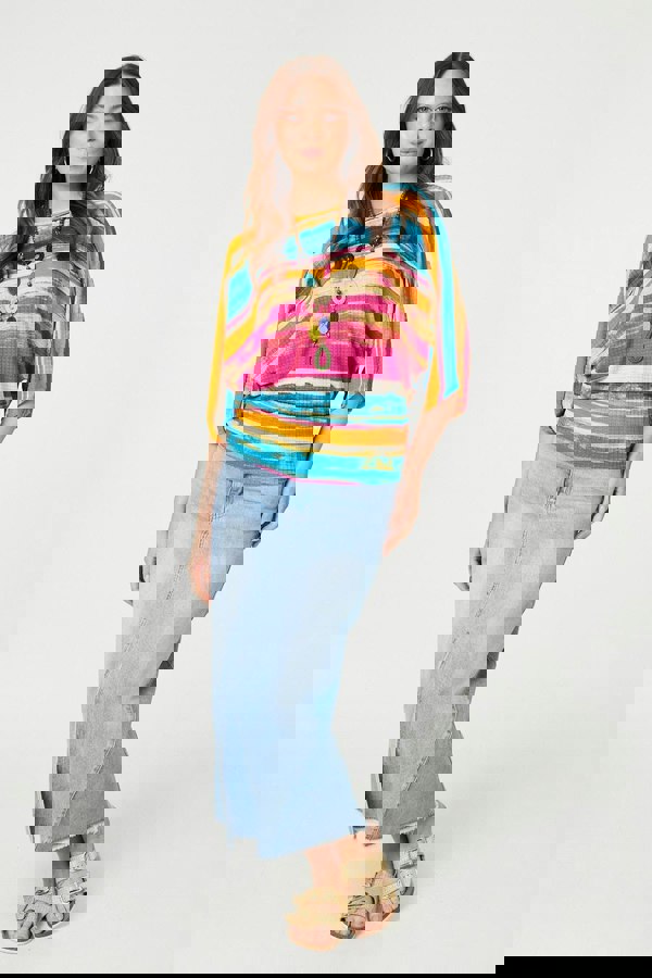 Red | Striped Batwing Top with Necklace