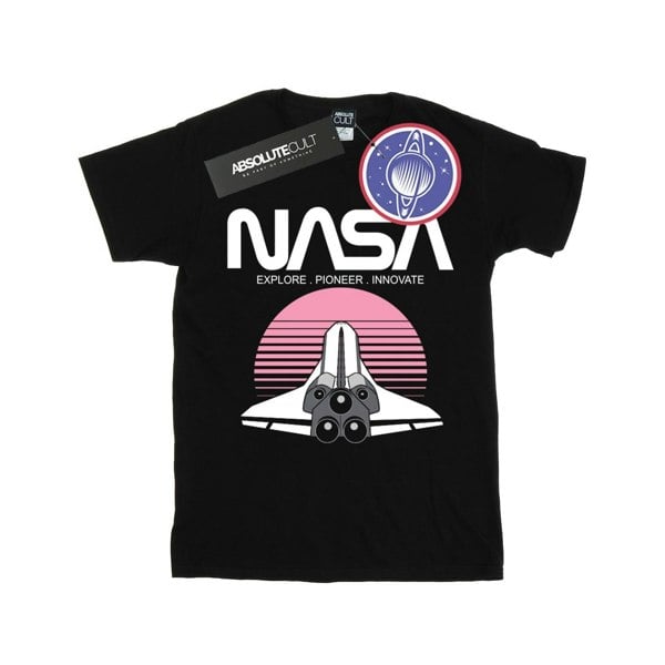 NASA Womens Space Shuttle Sunset Cotton Boyfriend T-Shirt - Black