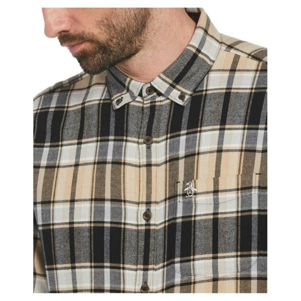 Original Penguin Mens Plaid Regular Shirt - True Black/Beige - 