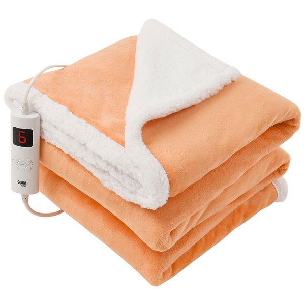 GlamHaus Heated Throw Electric Fleece Over Blanket Sofa Bed 160 X 130cm Tangerine