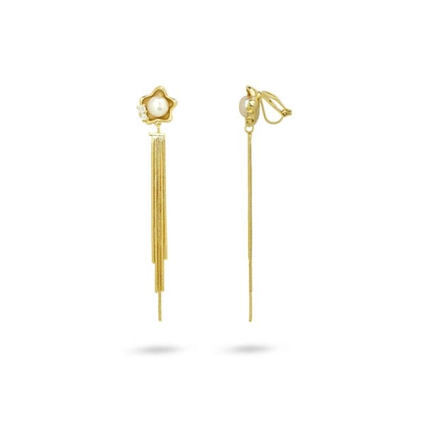 Gold Trip Pearl Star Drop Clip On Earrings