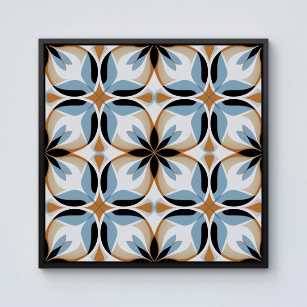 Warren Reed White Brown and Blue Geometric Pattern Framed Canvas