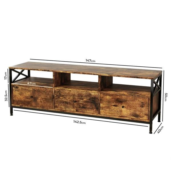 Levede TV Stand Cabinet Industrial TV Unit with 3 Drawers 3 Shelves for 65 Inch