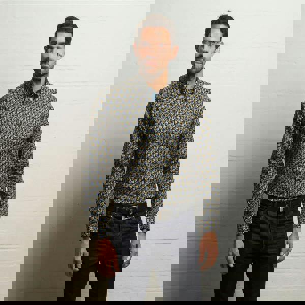 Gabicci G55W05 Long Sleeve Printed Woven Shirt Gabicci Classic BLACK