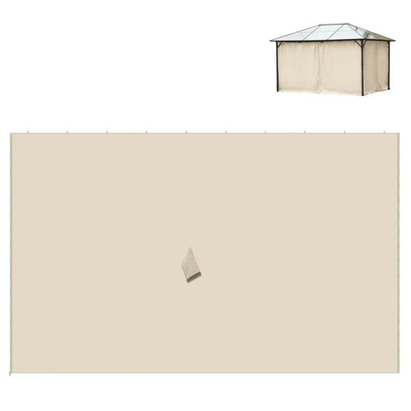 Beige gazebo privacy curtain panel front view with centered hanging tab