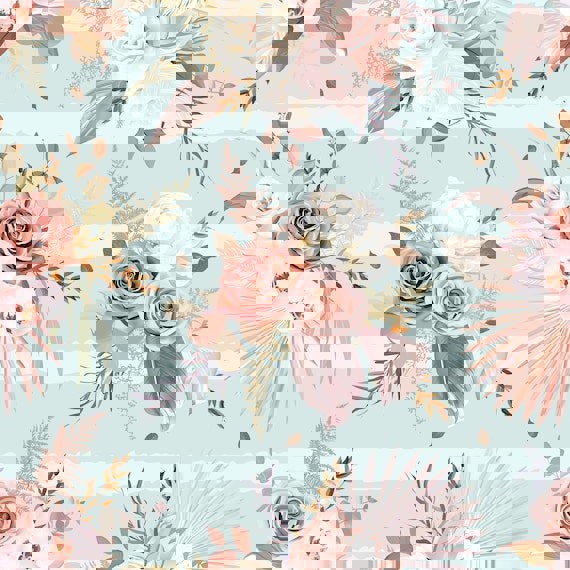 Dusky pink florals on mint green stripes children's bedroom and nursery décor. Big Little Bedrooms. Free Shipping. 