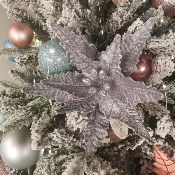 Samuel Alexander 50cm Silver Velvet Poinsettia Stem with Glitter Christmas Decoration