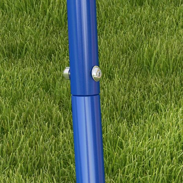 Blue metal swing frame pole with connector hardware and end cap
