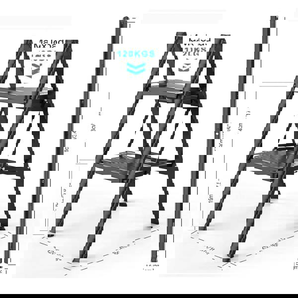 Gr8 Home 2 Step Ladder Black Folding Stool Non Slip Heavy Duty Carbon Steel Lightweight