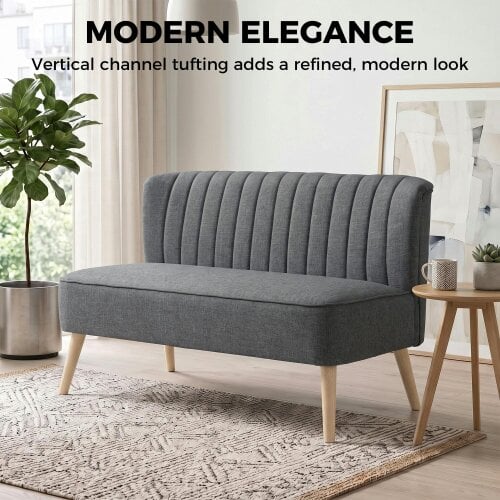 HOMCOM Linen-Look Double Sofa w/ Wood Frame Foam Padding Back, Dark Grey