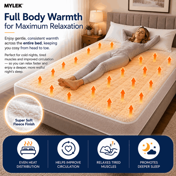 Mylek Electric Blanket Double Bed Premium Fleece Underblanket Dual Control with Elasticated Skirt
