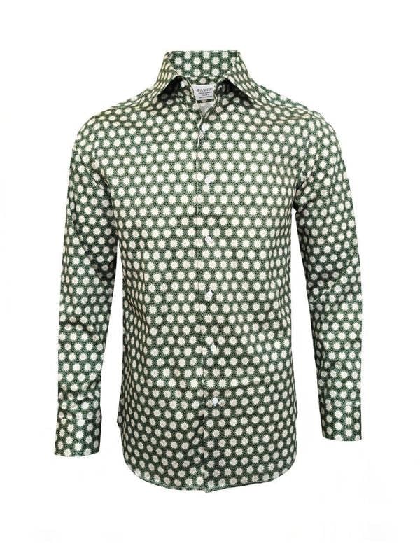 Green Geometric Floral Print Slim Fit Shirt