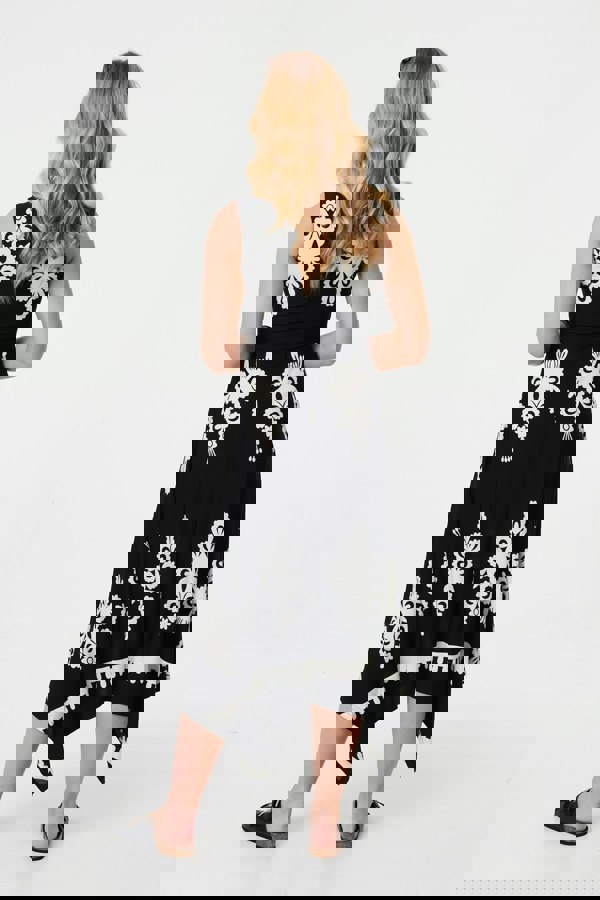 Black And White | Ikat Print Sleeveless A-Line Midi Dress

