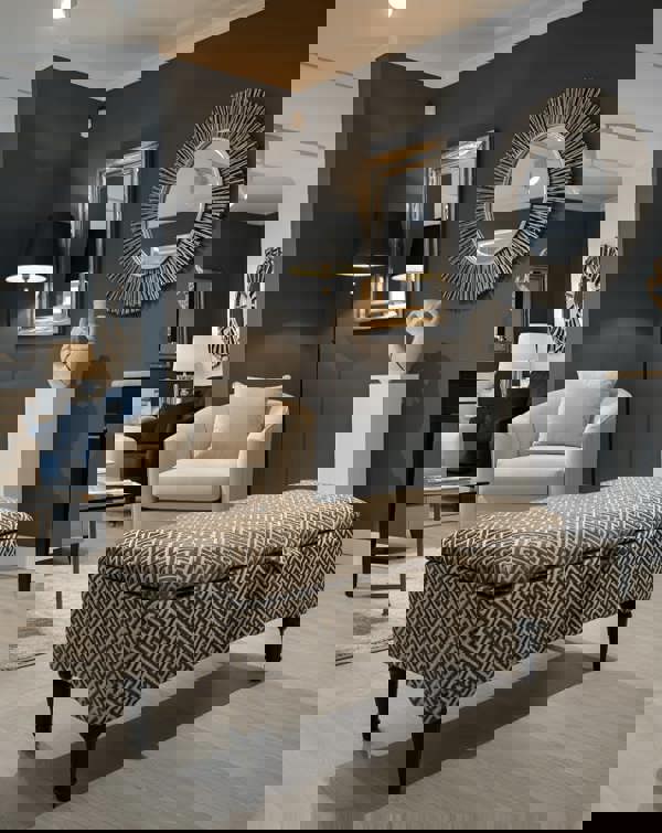 Eden brown pattern geometry coffee table storage Footstool Pouffe - ISTOOLS