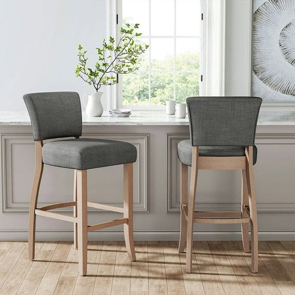 Set of 2 Linen Bar Stool Bar Height for Kitchen Island Cafe Bar Stools Living and Home