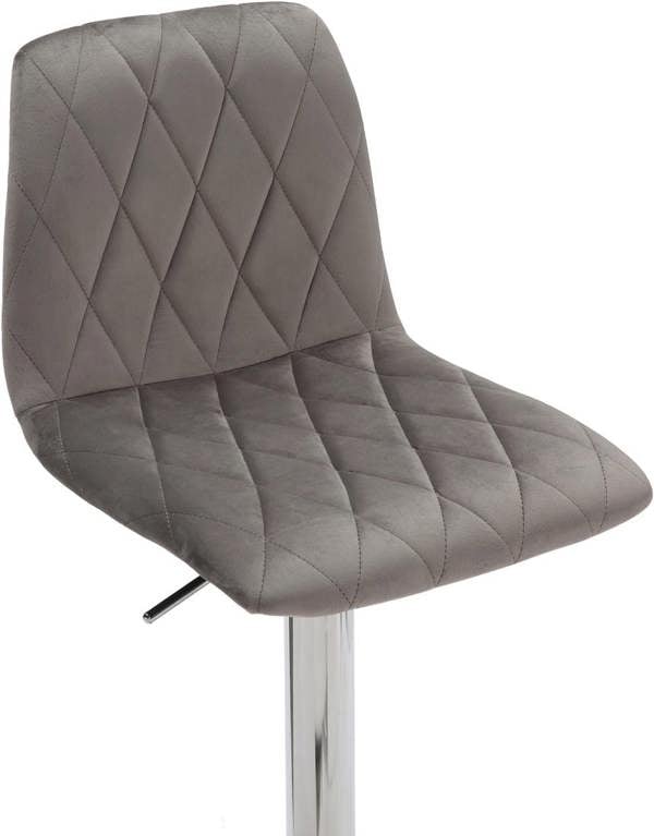 Lamboro Verona Velvet Kitchen Bar Stools, Single, Height Adjustable Gas Lift Stool With Backrest, Breakfast Bar Stool - Grey