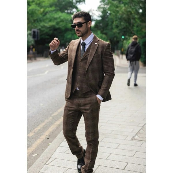 TruClothing TP-31 - Men's Brown Tweed Check 3 Piece Suit
