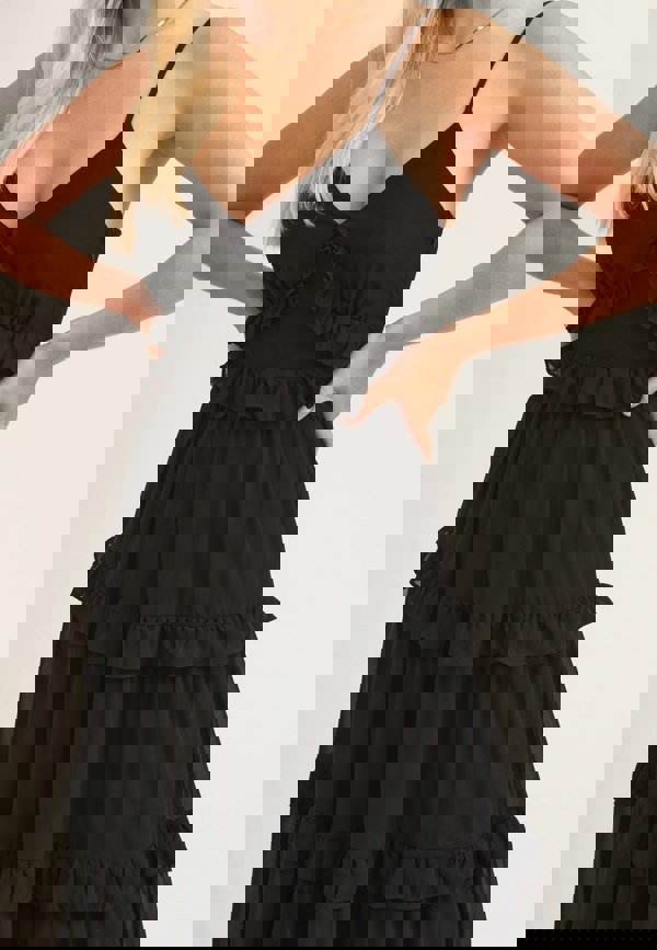 Gini London Black Frill Tiered Midaxi Dress