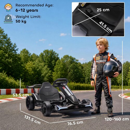 AIYAPLAY 24V Electric Go Kart for Kids, Racing Kart Drift Mode Black