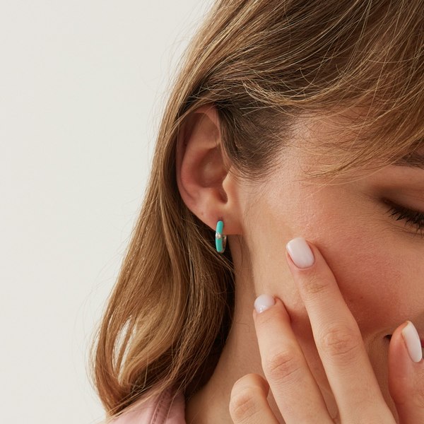 Spero London Turquoise Enamelled Jewelled Sterling Silver Hoops