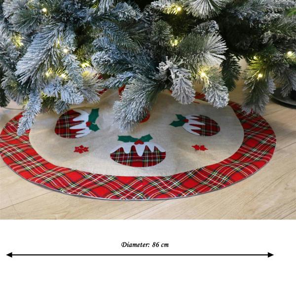 86cm Christmas Tree Skirt Set of 4 with Printed Pudding Theme, Hessian Burlap Tree Base Cover for Festive Décor image 3