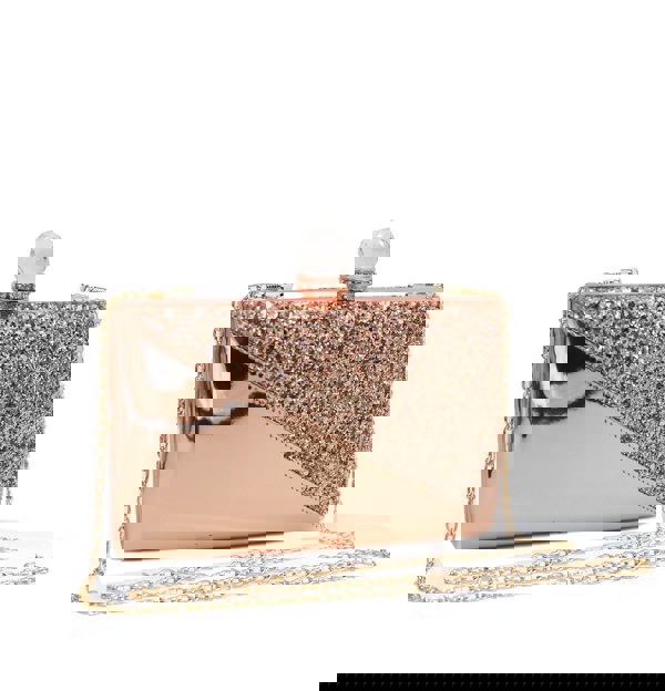 Kitise Half Glossy Half Glitter Evening Clutch With Crystal Clasp