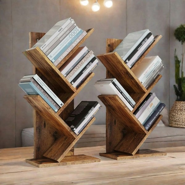 Rafaelo Mobilia 4 Tree Book Shelf Free-Standing Industrial Rustic Brown