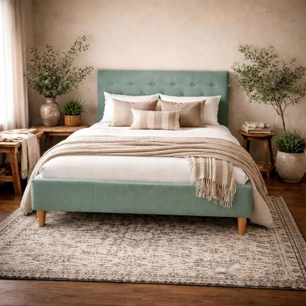 Wyld Haus Kinsale Soft Aqua Blue 4ft6 Double Bed Tufted Velvet Headboard and Footboard