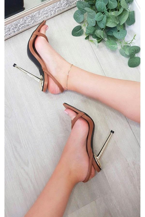 Lucinda Faux Leather Strappy High Heels - Brown