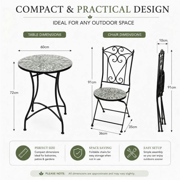 60cm Leaf Mosaic Bistro Set image 5