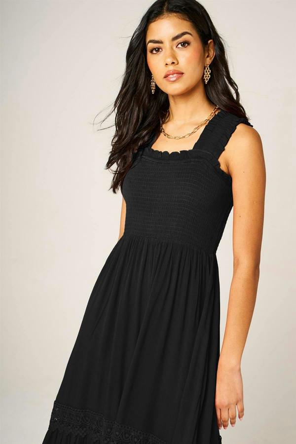 FS Collection Lace Detail Tiered Maxi Dress In Black