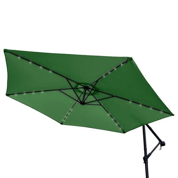 Monstershop Green 3m LED Cantilever Parasol & Plain Base