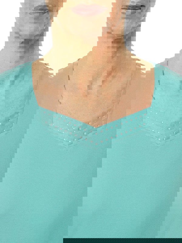 PennyPlain Diamante Sweetheart Neck Top - Turquoise