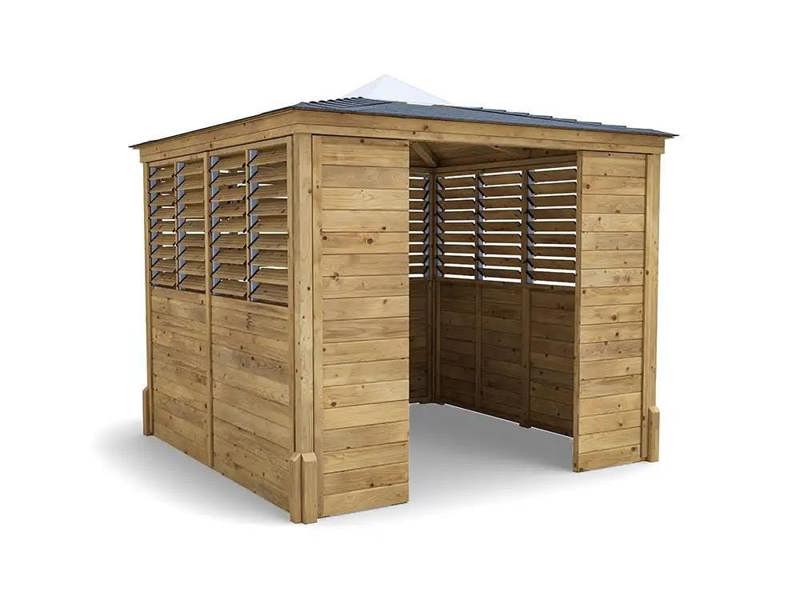 Dunster House Wooden Gazebo 2.5m x 2.5m Erin Half, Wall Half Louvre & Front Panel, Superfelt