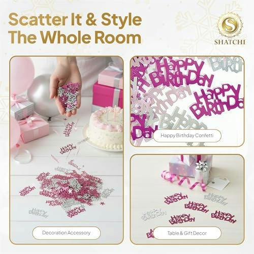 14g Pink and Silver Happy Birthday Confetti Table Scatter for Birthday Party Decorations image 8