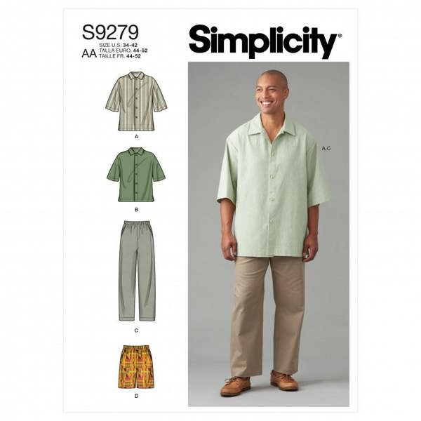 Simplicity Sewing Pattern 9279, Shirts, Trousers, Shorts for Men, AA (34-36-38-40-42) - Intermediate