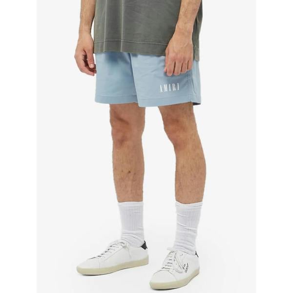 Amiri Logo Core Board Shorts   in  Light Blue