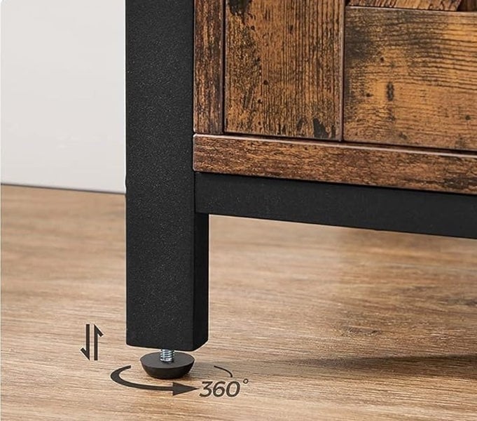 Modcraft Industrial Sideboard Buffet Table with Barn Doors & Adjustable Shelves – Rustic Brown & Black
