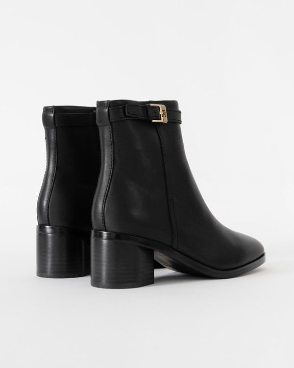 Tommy Hilfiger Womens Buckle Leather Mid-Heel Booties - Black