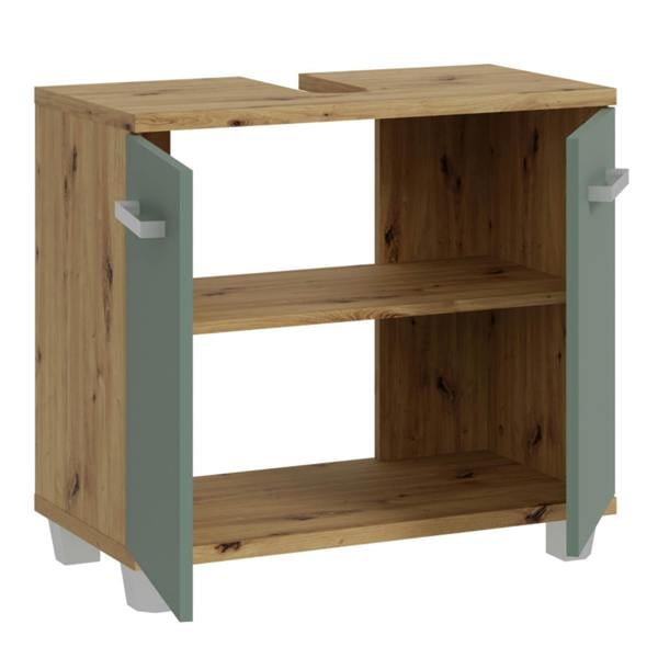 Furniture To Go Veris Under Sink Cabinet with 2 Doors in Artisan Oak and Sage Green Doors