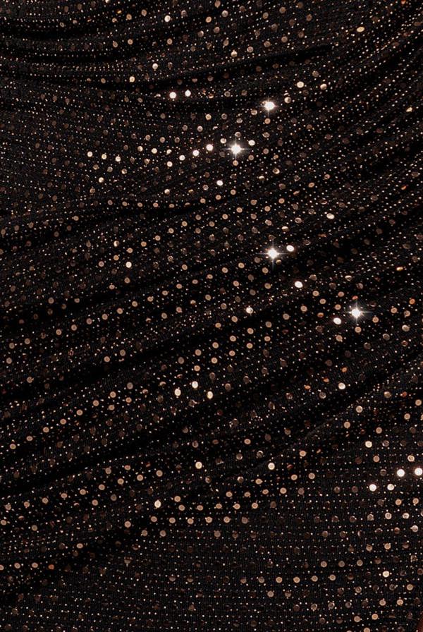 Cowl Neck Glitter Draped Maxi Dress - Rose Gold DR4837