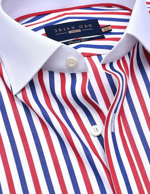 Men's River Blue & Red Striped Shirt with Contrast Collar