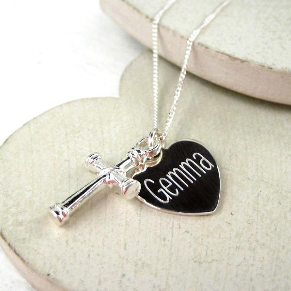 Personalised Sterling Silver Cross Charm Necklace