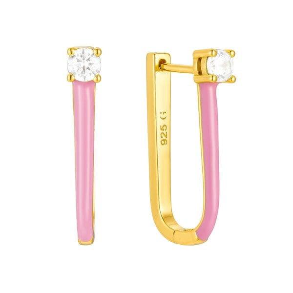 Gold Trip Pink Enamel U Hoop Earrings