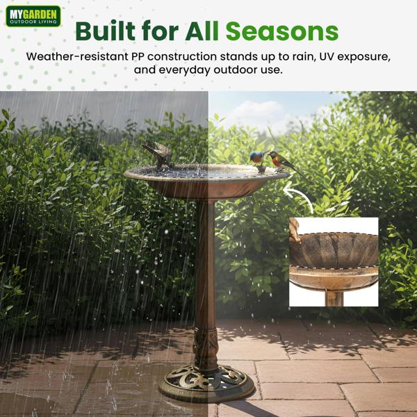 My Garden Outdoor Living My Garden Bird Bath with Ground Pegs Freestanding Bronze Effect Birds Bath for Garden & Patio Use with Wide Shallow Bowl