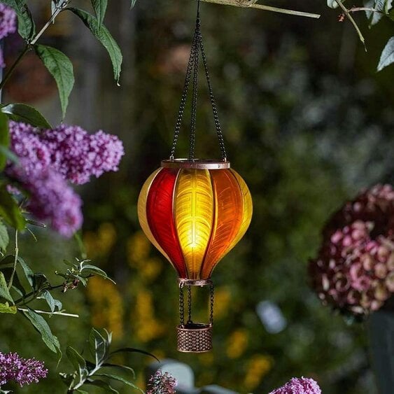 Sunset Flaming Hot Air Balloon Solar Garden Lantern